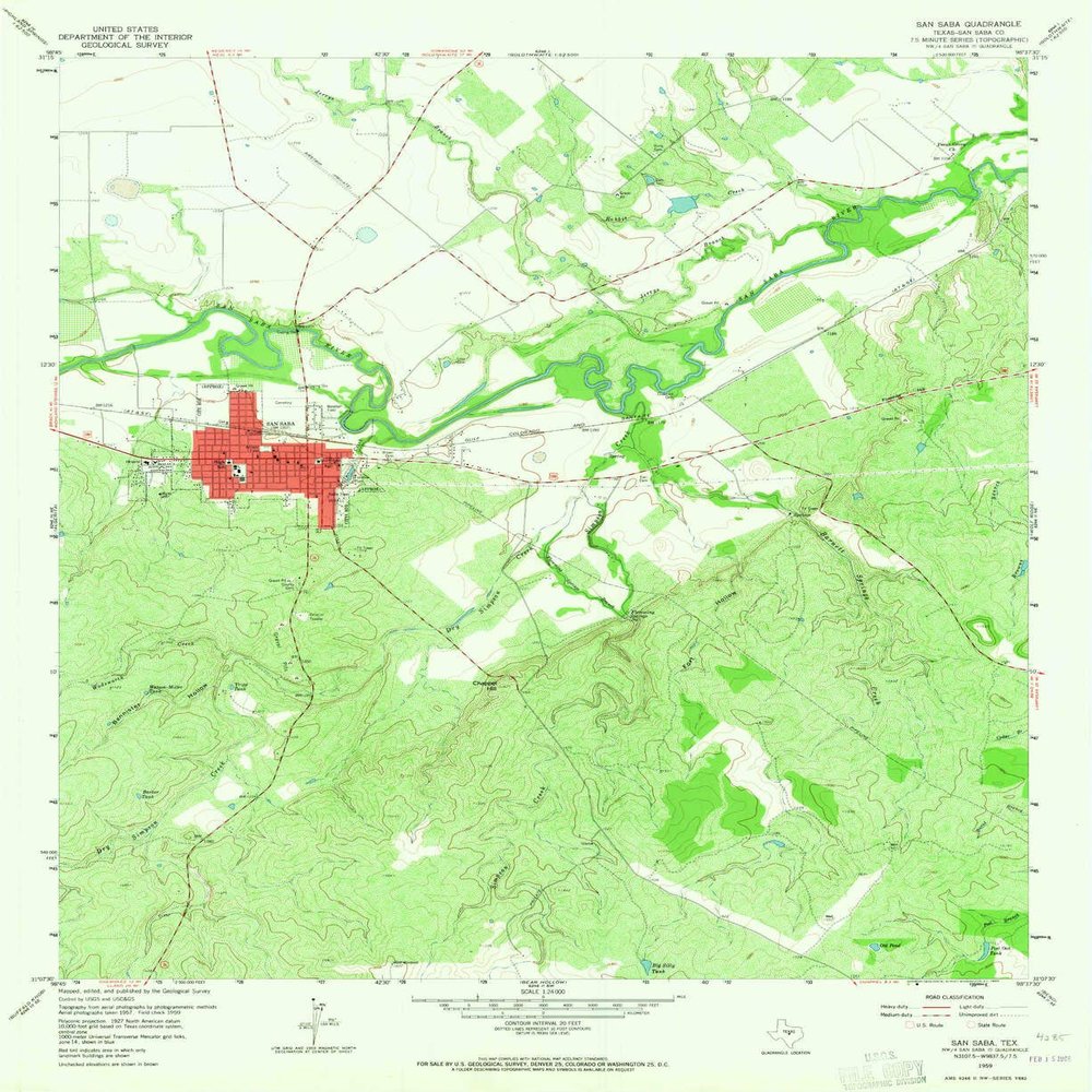 YellowMaps San Saba TX topo map, 1:24000 Scale, 7.5 X 7.5 Minute, Historical, 1959, Updated 1965, 27 x 22 in - Polypropylene