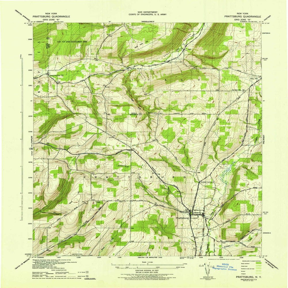 YellowMaps Prattsburg NY topo map, 1:31680 Scale, 7.5 X 7.5 Minute, Historical, 1942, 22 x 17 in - Polypropylene