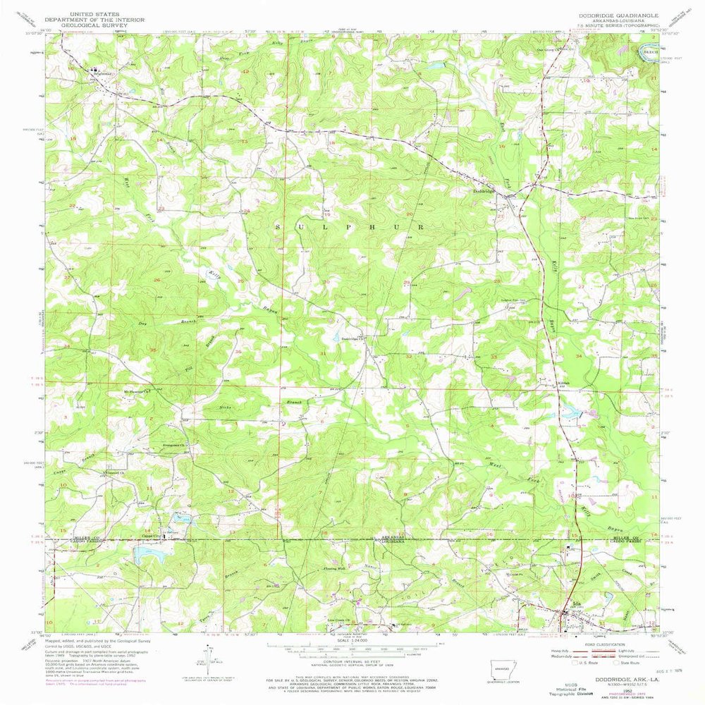YellowMaps Doddridge AR topo map, 1:24000 Scale, 7.5 X 7.5 Minute, Historical, 1952, Updated 1976, 26.8 x 22 in - Polypropylene