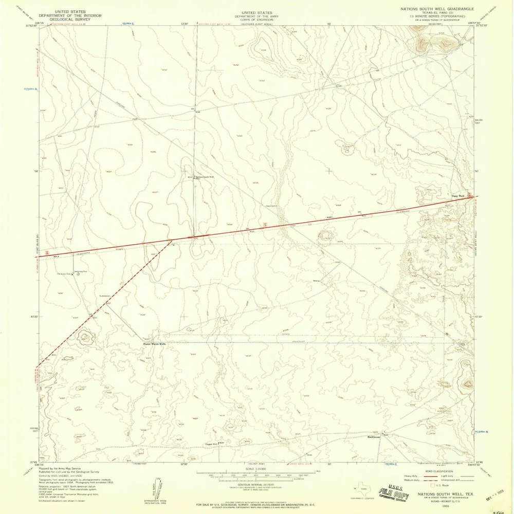 Nations South Well TX topo map, 1:24000 Scale, 7.5 X 7.5 Minute, Historical, 1955, Updated 1959, 26.8 x 22.9 in - Tyvek