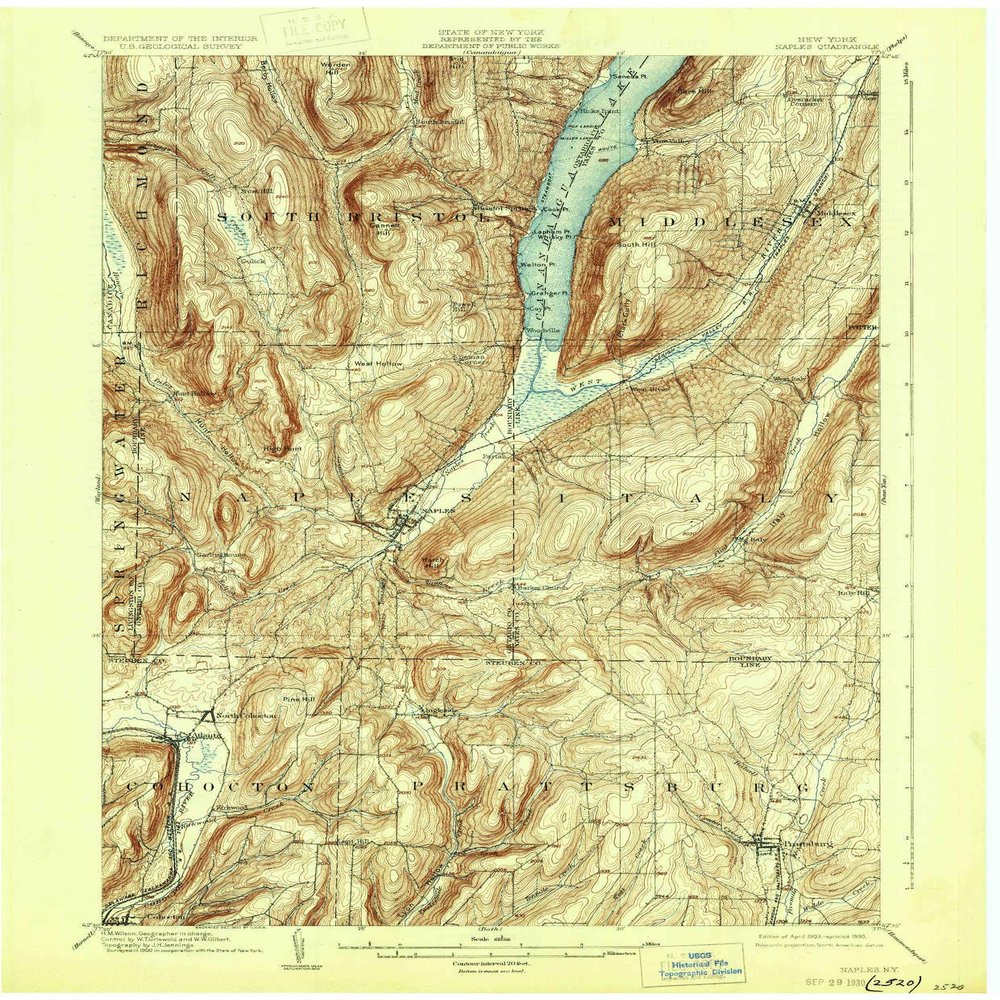 YellowMaps Naples NY topo map, 1:62500 Scale, 15 X 15 Minute, Historical, 1903, Updated 1930, 20.1 x 16.6 in - Polypropylene