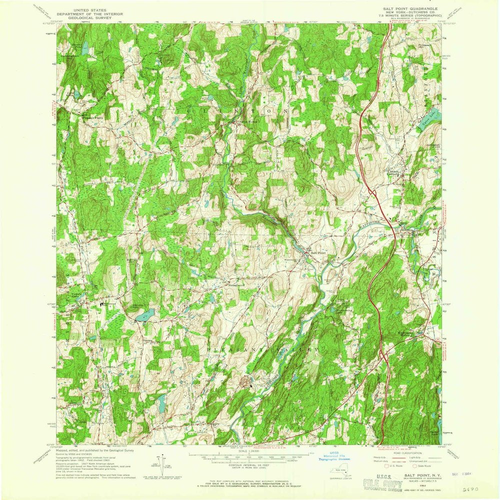 YellowMaps Salt Point NY topo map, 1:24000 Scale, 7.5 X 7.5 Minute, Historical, 1963, Updated 1964, 27 x 22.1 in - Polypropylene