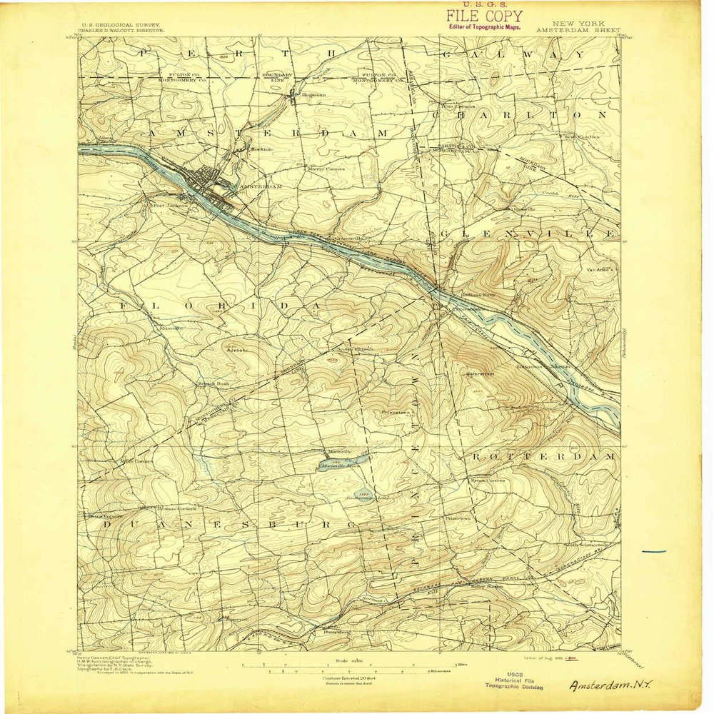 YellowMaps Amsterdam NY topo map, 1:62500 Scale, 15 X 15 Minute, Historical, 1895, 20.2 x 16.8 in - Polypropylene