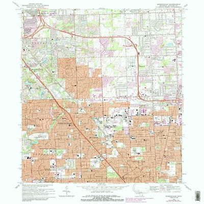 YellowMaps Birmingham MI topo map, 1:24000 Scale, 7.5 X 7.5 Minute, Historical, 1968, Updated 1989, 26.8 x 21.5 in - Polypropylene