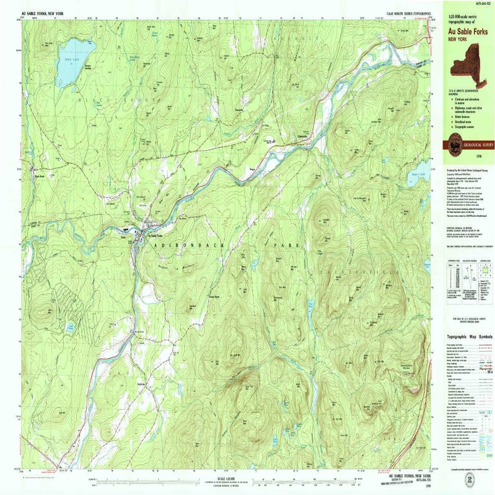 YellowMaps Au Sable Forks NY topo map, 1:25000 Scale, 7.5 X 15 Minute, Historical, 1978, Updated 1979, 24.1 x 37.9 in - Tyvek