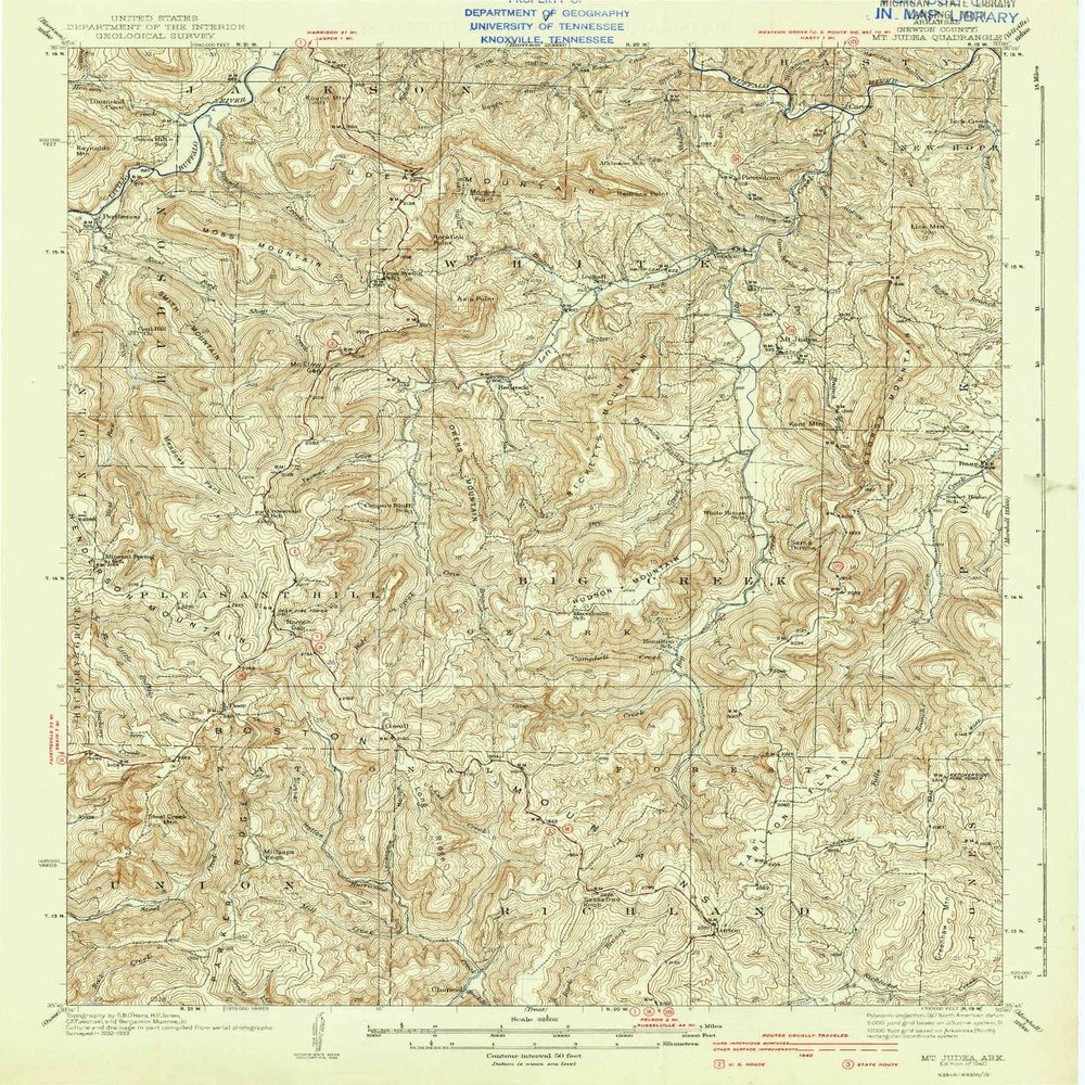 YellowMaps Mt Judea AR topo map, 1:62500 Scale, 15 X 15 Minute, Historical, 1940, 19.8 x 16.5 in - Tyvek