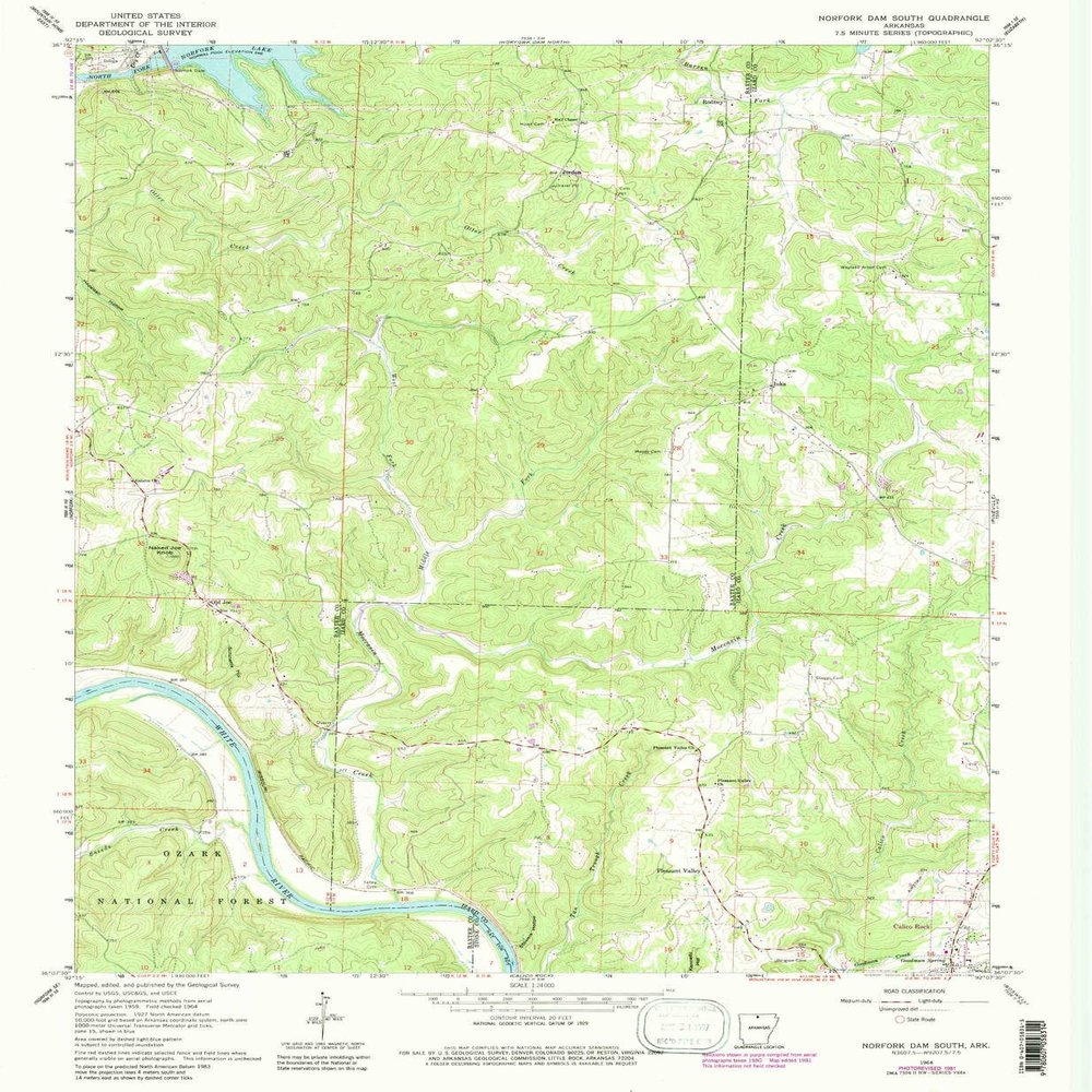YellowMaps Norfork Dam South AR topo map, 1:24000 Scale, 7.5 X 7.5 Minute, Historical, 1964, Updated 1982, 26.8 x 22 in - Polypropylene
