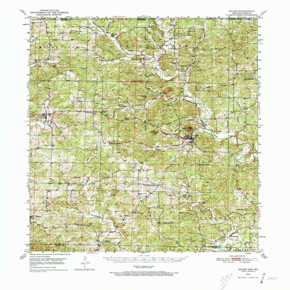 YellowMaps Salem AR topo map, 1:62500 Scale, 15 X 15 Minute, Historical, 1950, Updated 1973, 21.7 x 18 in - Tyvek