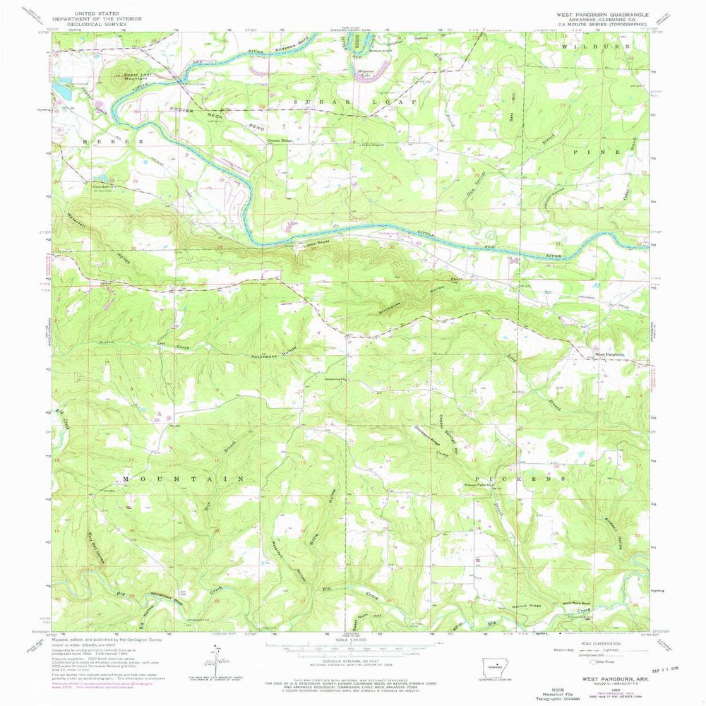 YellowMaps West Pangburn AR topo map, 1:24000 Scale, 7.5 X 7.5 Minute, Historical, 1963, Updated 1976, 26.8 x 22 in - Polypropylene