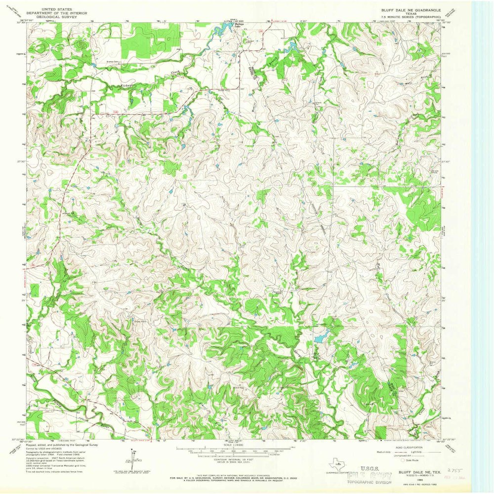 YellowMaps Bluff Dale TX topo map, 1:24000 Scale, 7.5 X 7.5 Minute, Historical, 1965, Updated 1967, 27 x 23 in - Polypropylene