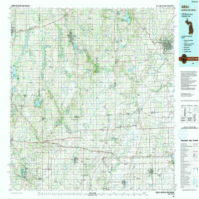 YellowMaps Adrian MI topo map, 1:100000 Scale, 30 X 60 Minute, Historical, 1990, Updated 1991, 24.1 x 39.9 in - Polypropylene
