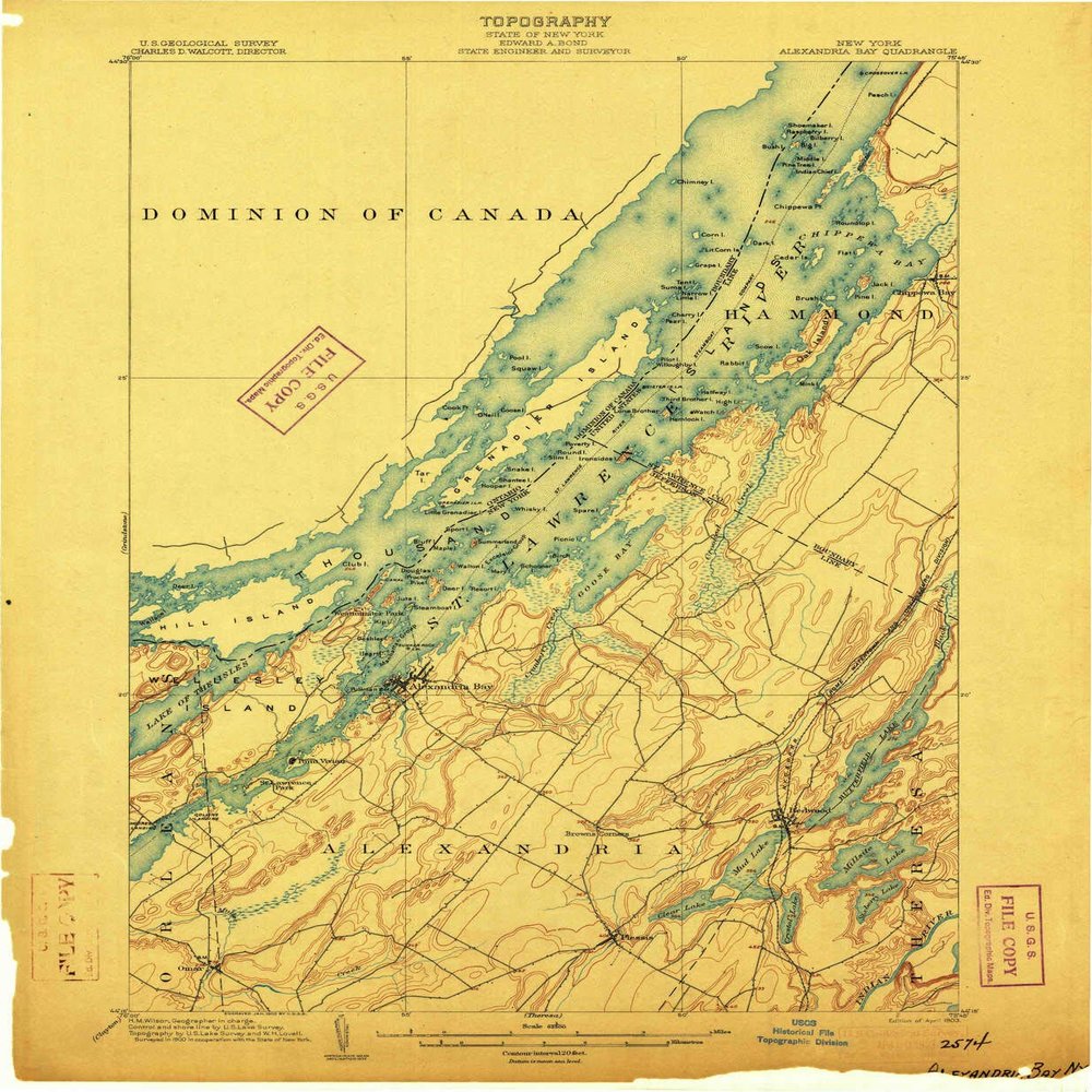 YellowMaps Alexandria Bay NY topo map, 1:62500 Scale, 15 X 15 Minute, Historical, 1903, 20.1 x 16.5 in - Polypropylene
