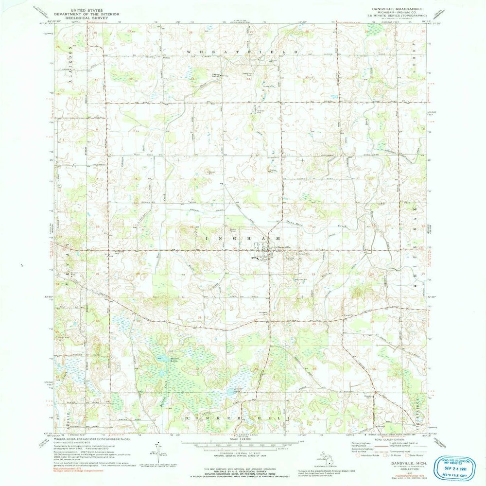 YellowMaps Dansville MI topo map, 1:24000 Scale, 7.5 X 7.5 Minute, Historical, 1970, Updated 1991, 27 x 22 in - Polypropylene