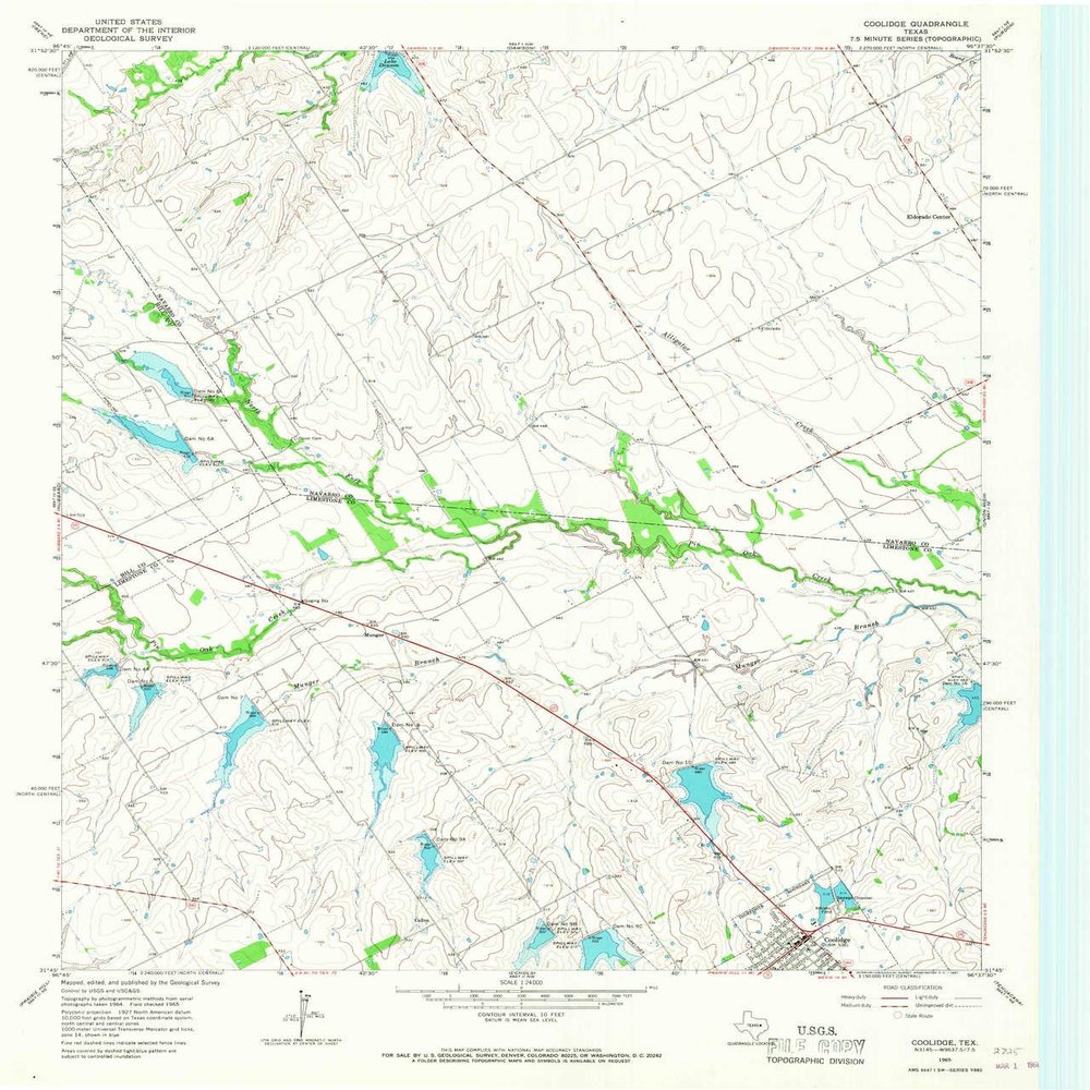YellowMaps Coolidge TX topo map, 1:24000 Scale, 7.5 X 7.5 Minute, Historical, 1965, Updated 1967, 27 x 23 in - Polypropylene