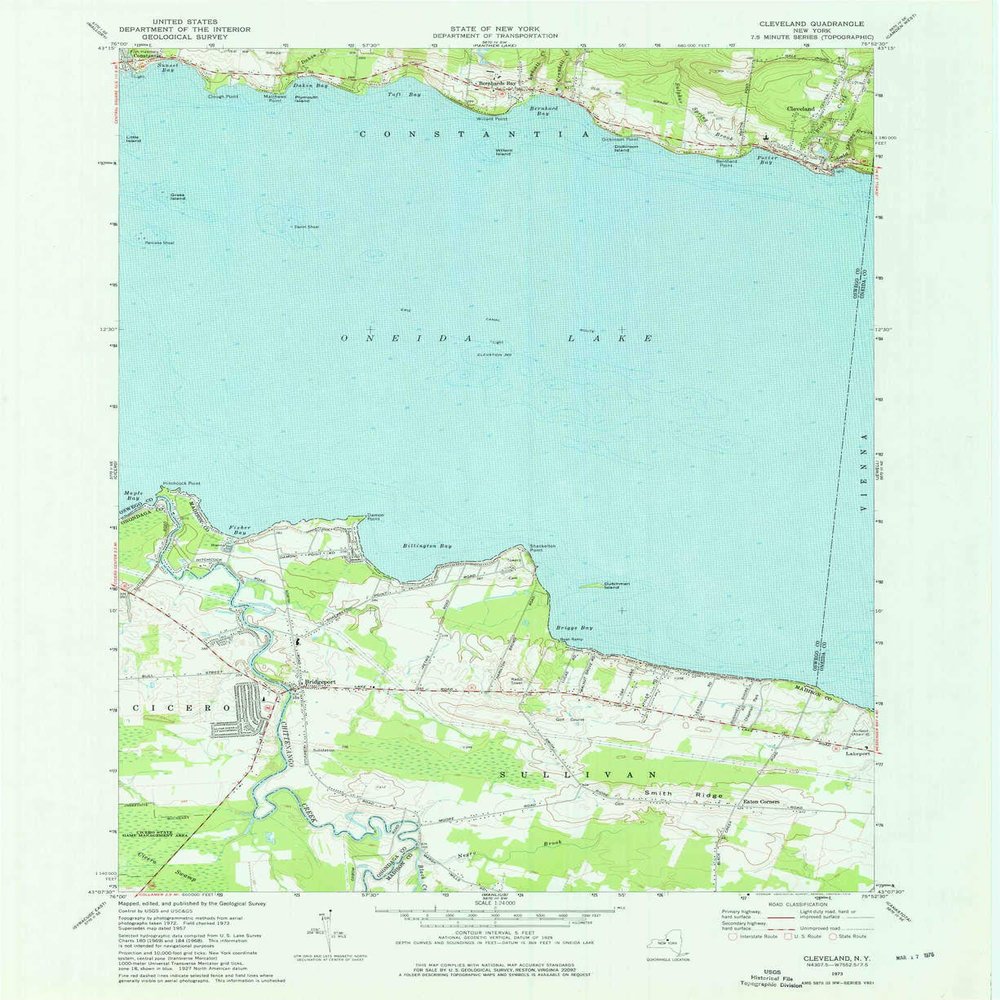 YellowMaps Cleveland NY topo map, 1:24000 Scale, 7.5 X 7.5 Minute, Historical, 1973, Updated 1976, 27 x 22 in - Tyvek