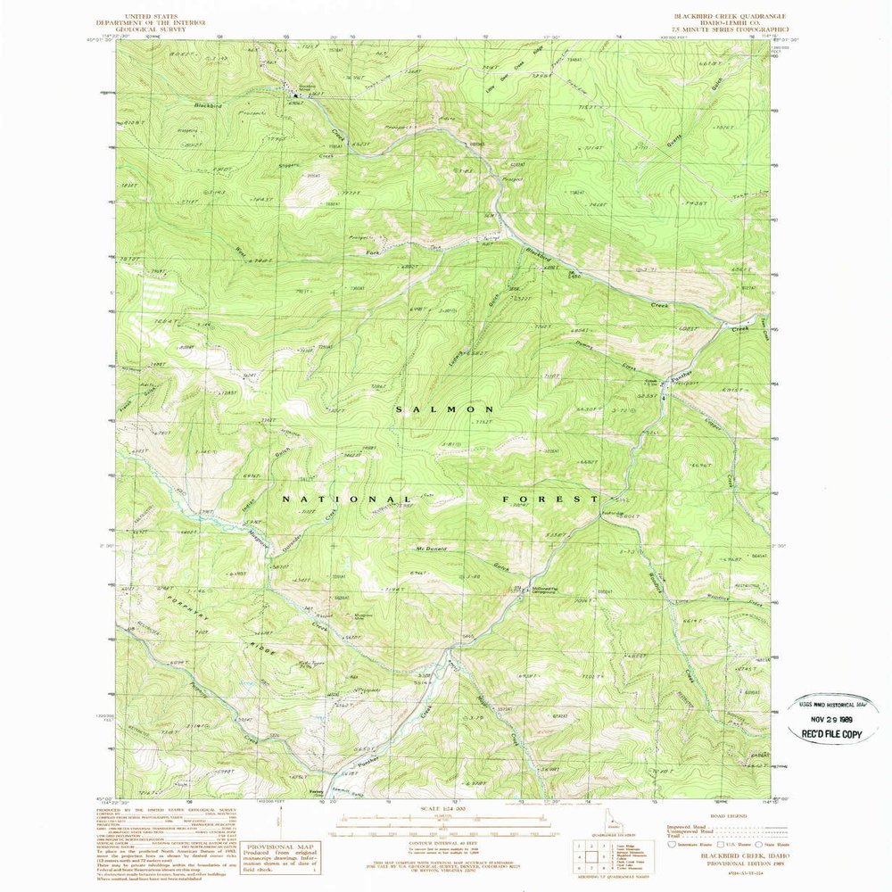 YellowMaps Blackbird Creek ID topo map, 1:24000 Scale, 7.5 X 7.5 Minute, Historical, 1989, Updated 1989, 26.8 x 22 in - Polypropylene