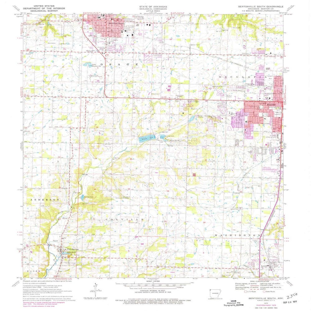 YellowMaps Bentonville South AR topo map, 1:24000 Scale, 7.5 X 7.5 Minute, Historical, 1970, Updated 1977, 26.9 x 22 in - Polypropylene
