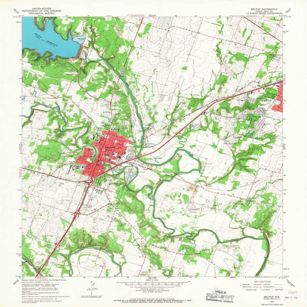 Belton TX topo map, 1:24000 Scale, 7.5 X 7.5 Minute, Historical, 1965, Updated 1968, 26.9 x 23 in - Polypropylene