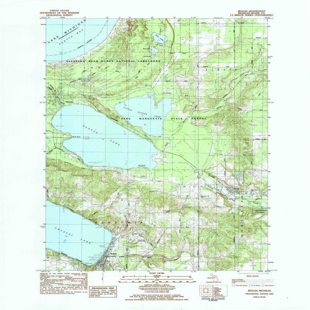 YellowMaps Beulah MI topo map, 1:25000 Scale, 7.5 X 7.5 Minute, Historical, 1983, Updated 1984, 26.9 x 21.8 in - Polypropylene