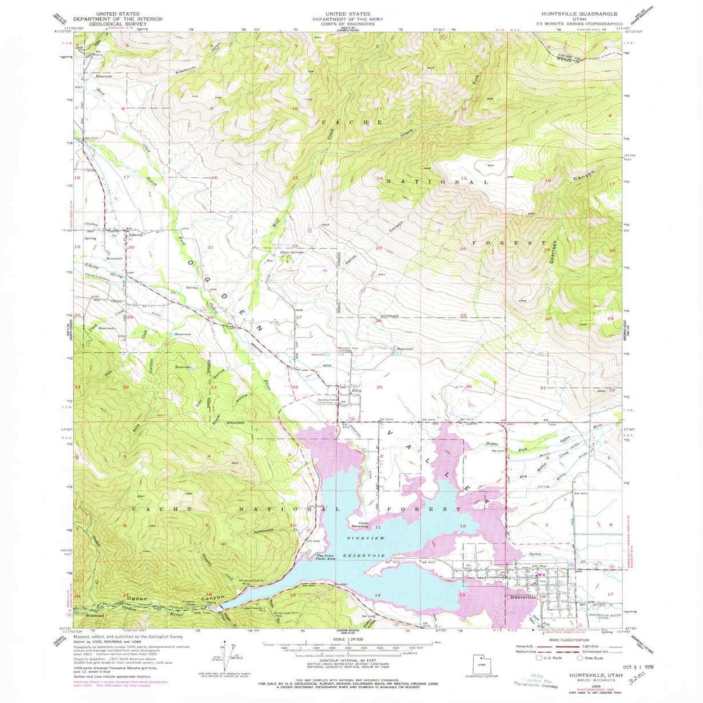 YellowMaps Huntsville UT topo map, 1:24000 Scale, 7.5 X 7.5 Minute, Historical, 1955, Updated 1978, 26.8 x 22 in - Tyvek
