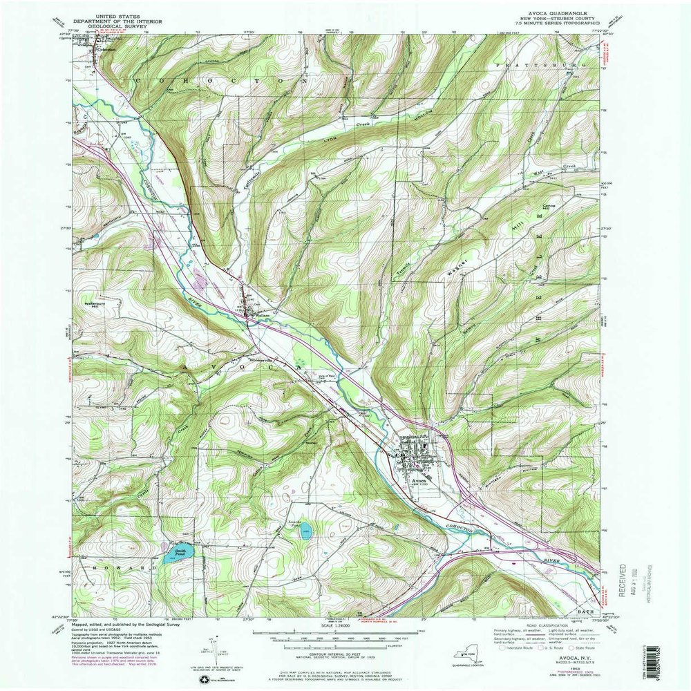 YellowMaps Avoca NY topo map, 1:24000 Scale, 7.5 X 7.5 Minute, Historical, 1953, Updated 1978, 26.9 x 22 in - Polypropylene