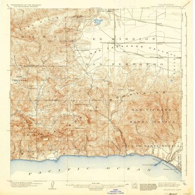 YellowMaps Calabasas CA topo map, 1:62500 Scale, 15 X 15 Minute, Historical, 1903, Updated 1937, 19.8 x 16.6 in - Polypropylene