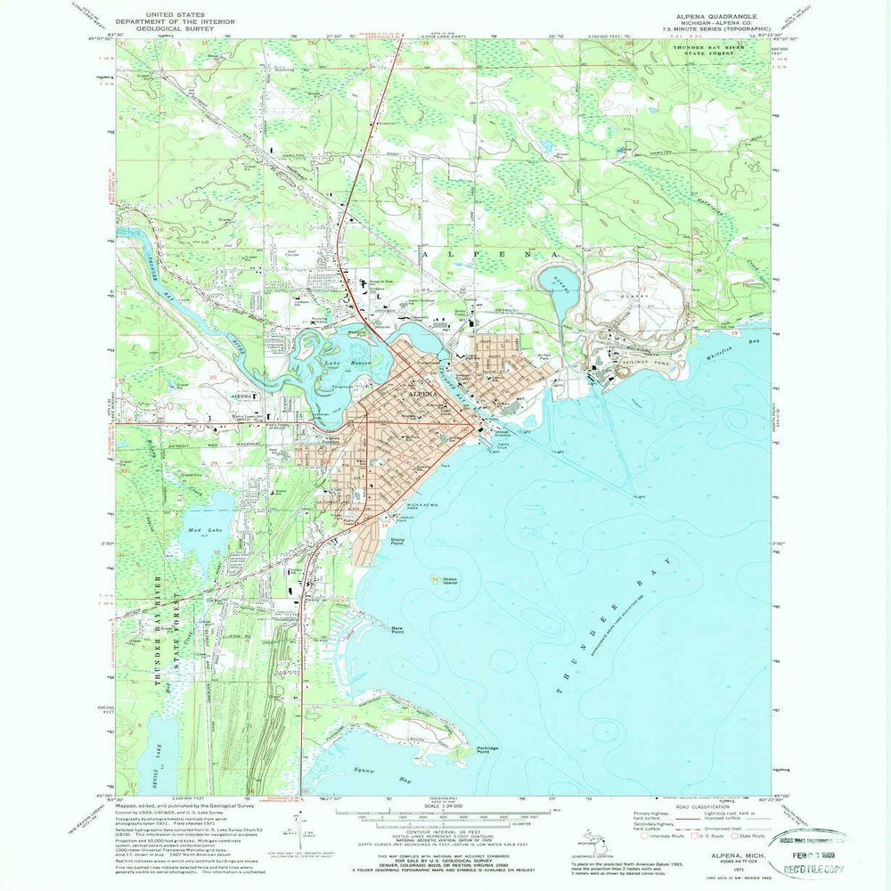 YellowMaps Alpena MI topo map, 1:24000 Scale, 7.5 X 7.5 Minute, Historical, 1971, Updated 1989, 26.8 x 22 in - Polypropylene