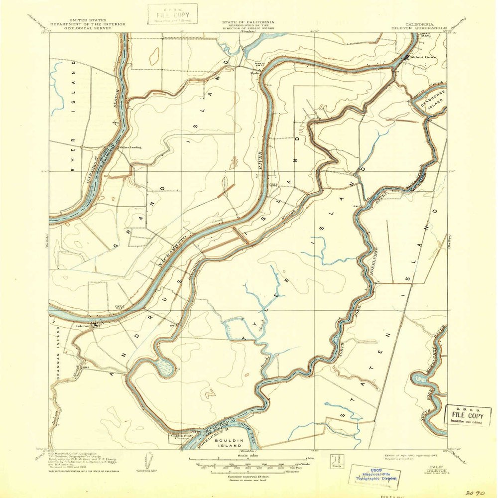 YellowMaps Isleton CA topo map, 1:31680 Scale, 7.5 X 7.5 Minute, Historical, 1910, Updated 1947, 20.6 x 17 in - Polypropylene