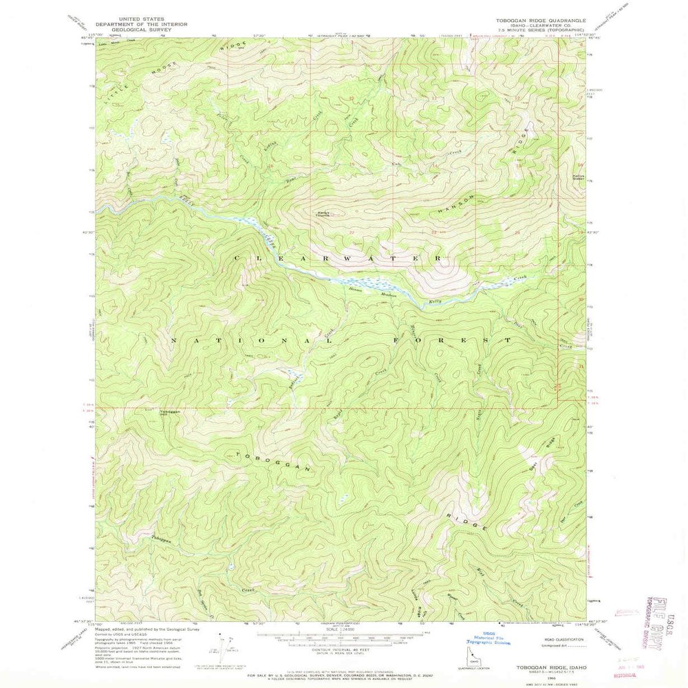 YellowMaps Toboggan Ridge ID topo map, 1:24000 Scale, 7.5 X 7.5 Minute, Historical, 1966, Updated 1969, 26.9 x 22 in - Tyvek