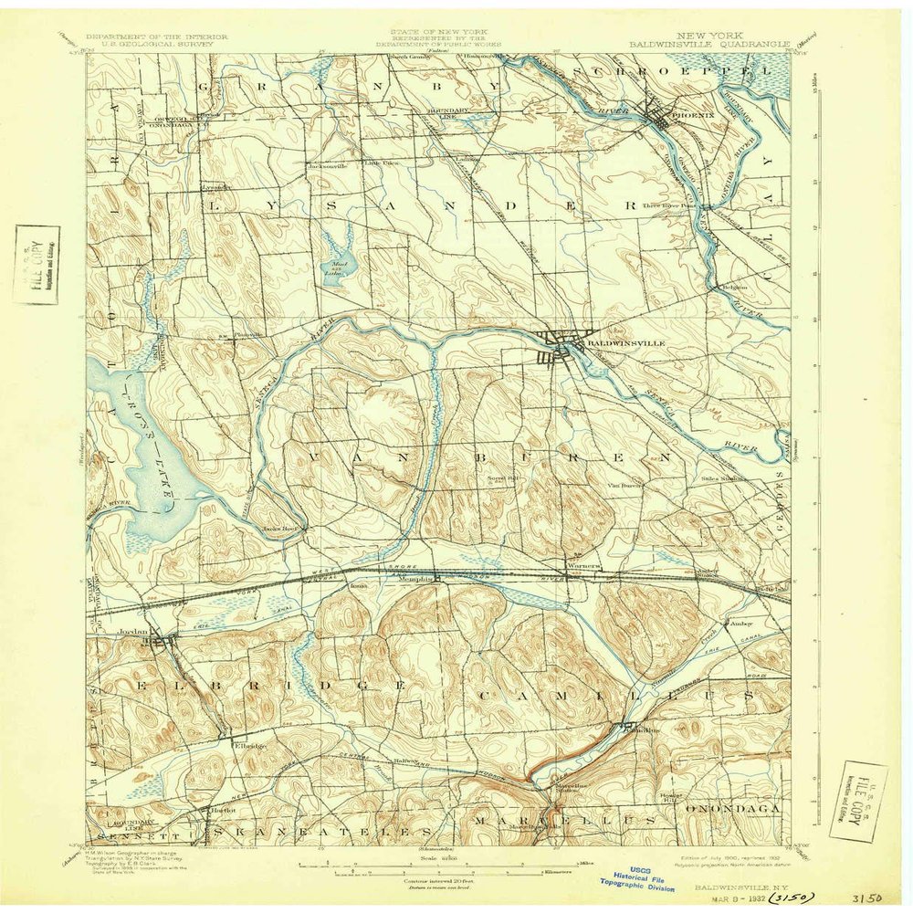 YellowMaps Baldwinsville NY topo map, 1:62500 Scale, 15 X 15 Minute, Historical, 1900, Updated 1932, 20.1 x 16.6 in - Polypropylene