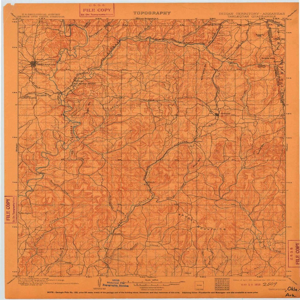 YellowMaps Tahlequah OK topo map, 1:125000 Scale, 30 X 30 Minute, Historical, 1901, Updated 1910, 20.4 x 16 in - Tyvek
