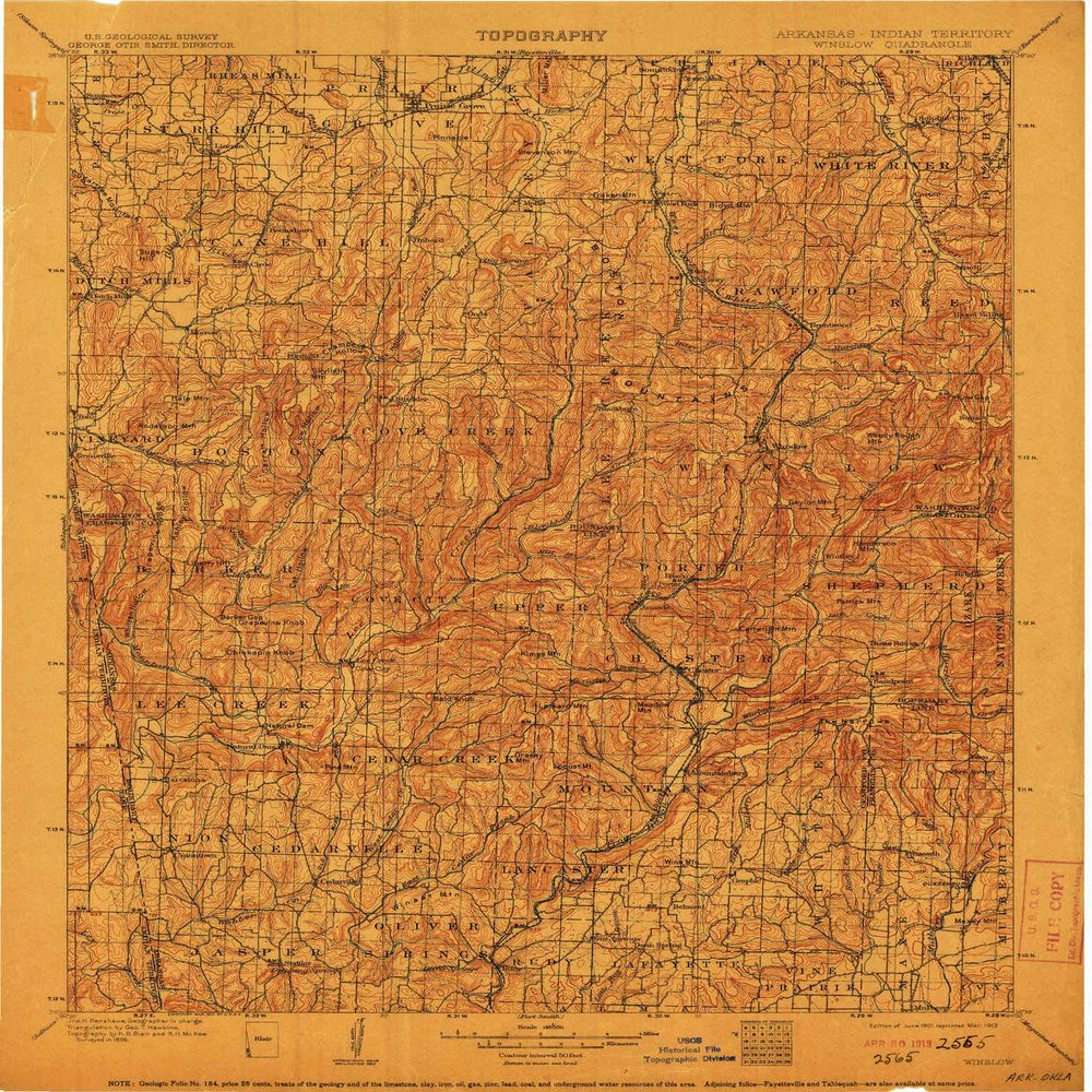 YellowMaps Winslow AR topo map, 1:125000 Scale, 30 X 30 Minute, Historical, 1901, Updated 1913, 19.9 x 16.5 in - Tyvek