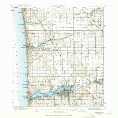 YellowMaps Holland MI topo map, 1:62500 Scale, 15 X 15 Minute, Historical, 1929, Updated 1965, 20.9 x 17 in - Tyvek