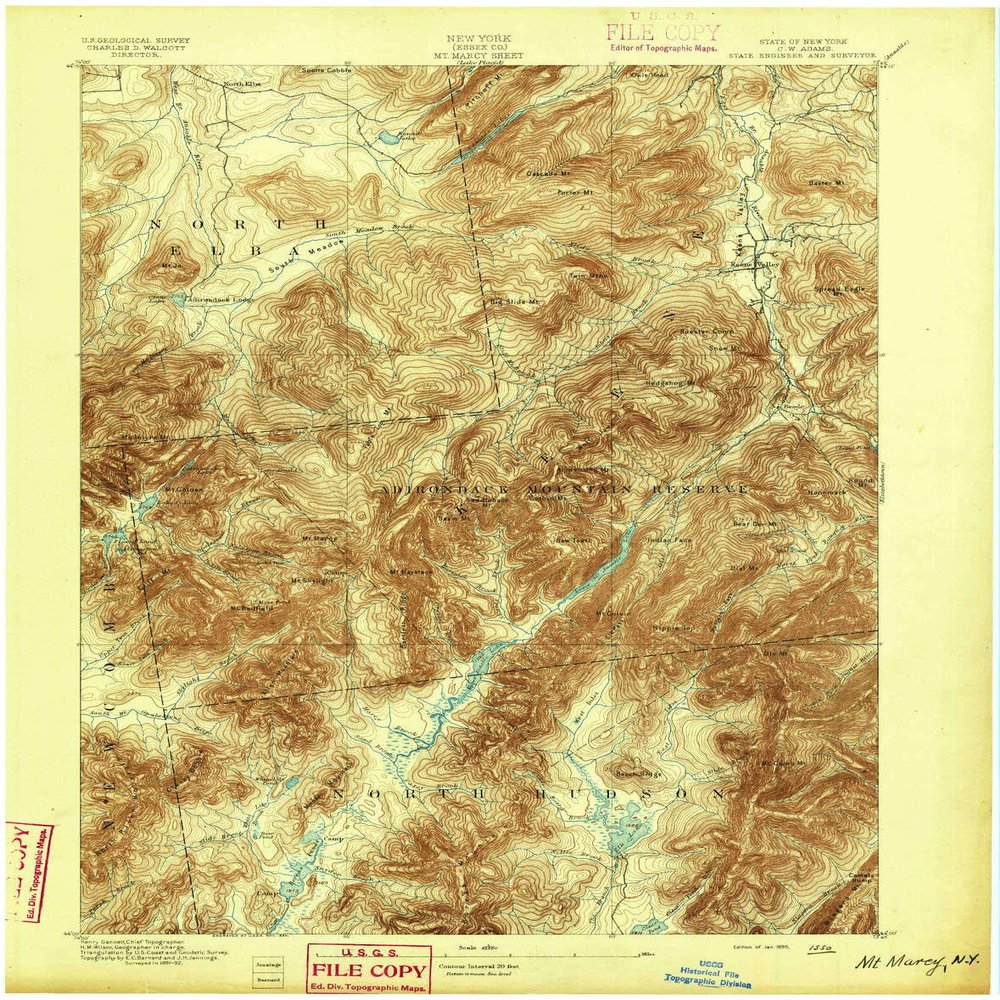 YellowMaps Mt Marcy NY topo map, 1:62500 Scale, 15 X 15 Minute, Historical, 1895, 20.1 x 15.8 in - Tyvek