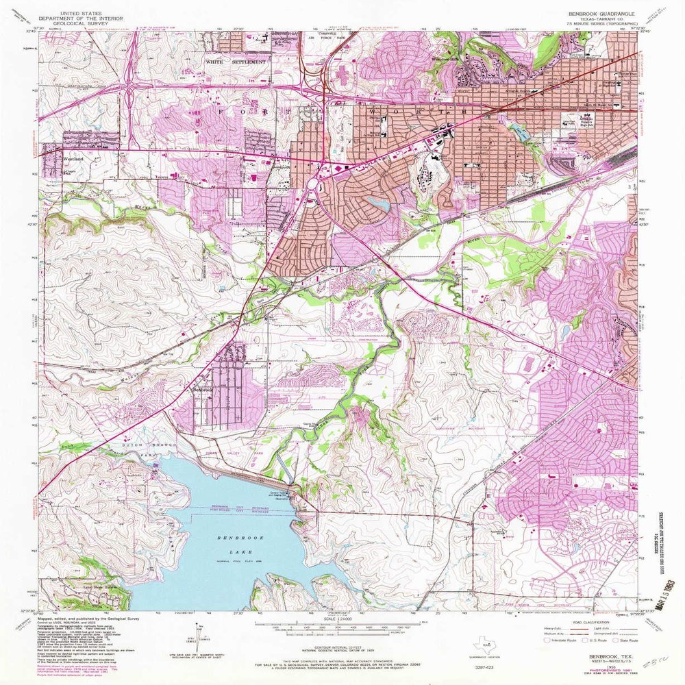YellowMaps Benbrook TX topo map, 1:24000 Scale, 7.5 X 7.5 Minute, Historical, 1955, Updated 1982, 26.9 x 22 in - Tyvek