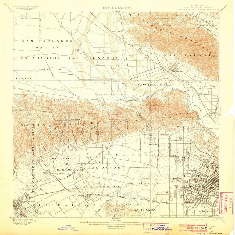 YellowMaps Santa Monica CA topo map, 1:62500 Scale, 15 X 15 Minute, Historical, 1902, Updated 1906, 20 x 16.6 in - Polypropylene