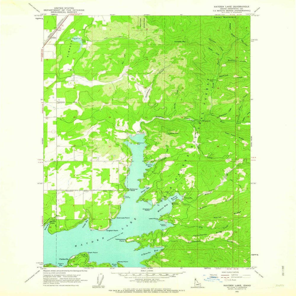 YellowMaps Hayden Lake ID topo map, 1:24000 Scale, 7.5 X 7.5 Minute, Historical, 1961, Updated 1963, 26.8 x 22 in - Polypropylene