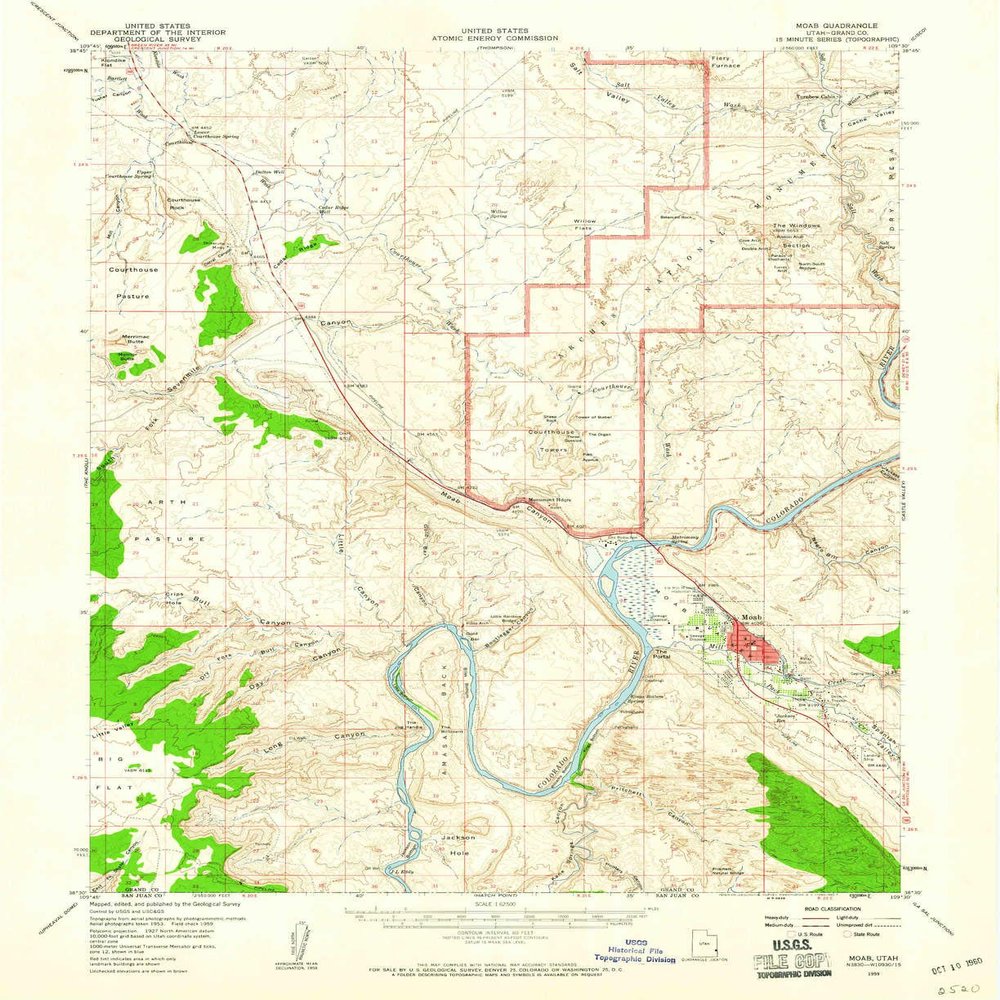 YellowMaps Moab UT topo map, 1:62500 Scale, 15 X 15 Minute, Historical, 1959, Updated 1960, 20.8 x 16.9 in - Polypropylene