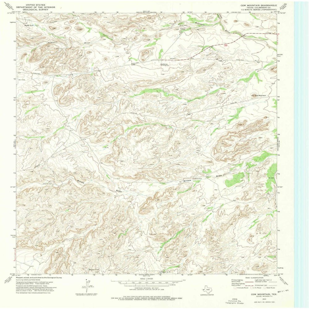 YellowMaps Cow Mountain TX topo map, 1:24000 Scale, 7.5 X 7.5 Minute, Historical, 1973, Updated 1976, 27 x 23.1 in - Polypropylene