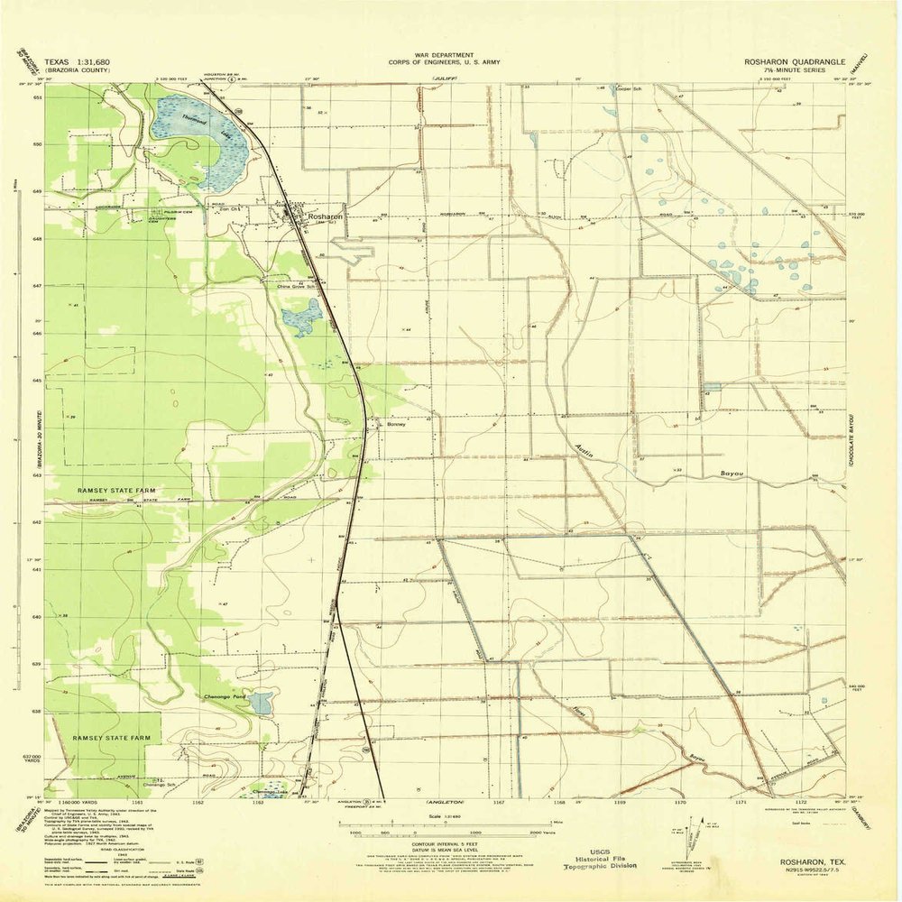 YellowMaps Rosharon TX topo map, 1:31680 Scale, 7.5 X 7.5 Minute, Historical, 1943, 21.7 x 17 in - Polypropylene