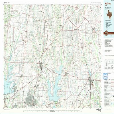 YellowMaps McKinney TX topo map, 1:100000 Scale, 30 X 60 Minute, Historical, 1985, Updated 1991, 24.1 x 43.1 in - Polypropylene