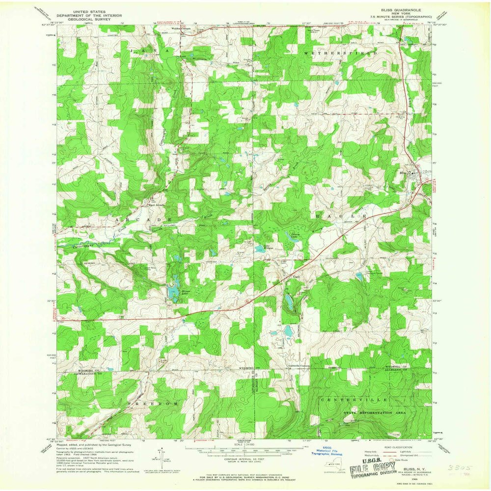 YellowMaps Bliss NY topo map, 1:24000 Scale, 7.5 X 7.5 Minute, Historical, 1966, Updated 1968, 27 x 22 in - Tyvek