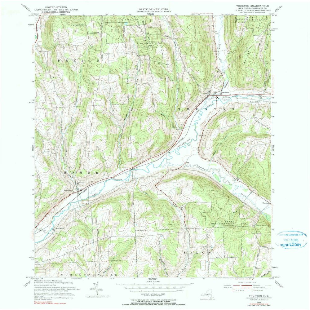 YellowMaps Truxton NY topo map, 1:24000 Scale, 7.5 X 7.5 Minute, Historical, 1955, Updated 1990, 26.9 x 22 in - Tyvek