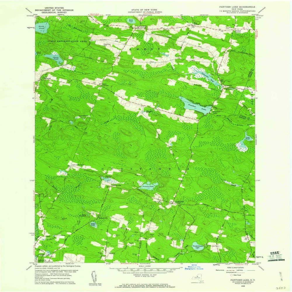 YellowMaps Panther Lake NY topo map, 1:24000 Scale, 7.5 X 7.5 Minute, Historical, 1959, Updated 1960, 26.9 x 22 in - Tyvek