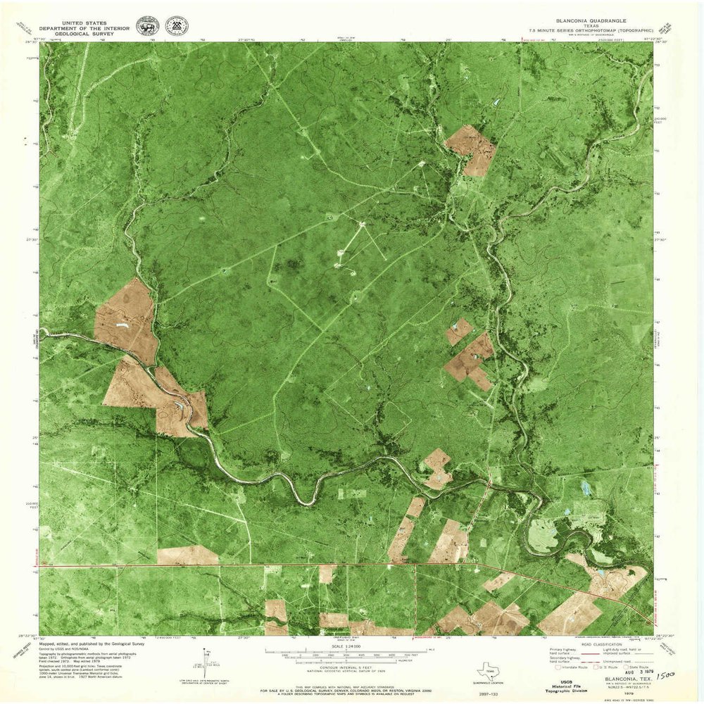 YellowMaps Blanconia TX topo map, 1:24000 Scale, 7.5 X 7.5 Minute, Historical, 1979, Updated 1979, 27.2 x 23.3 in - Polypropylene