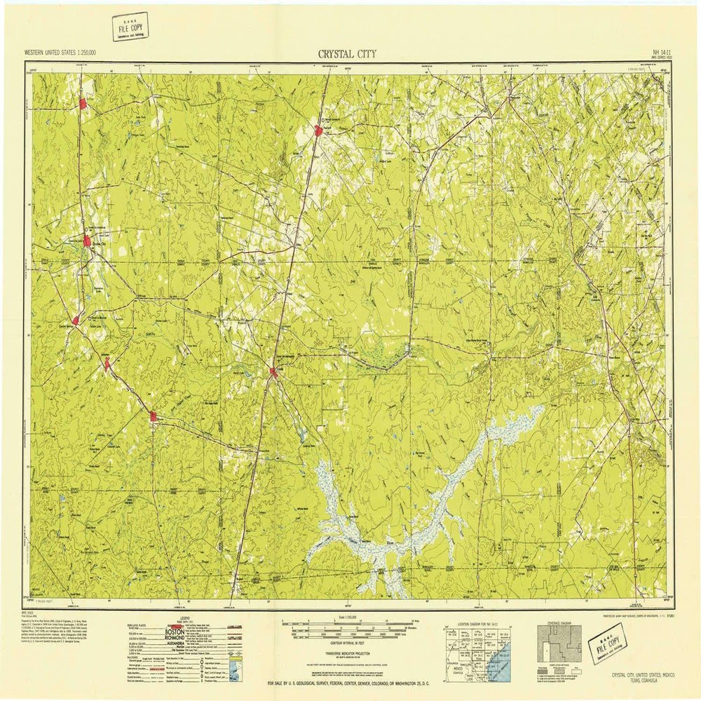 YellowMaps Crystal City TX topo map, 1:250000 Scale, 1 X 2 Degree, Historical, 1953, Updated 1953, 23.3 x 34.1 in - Polypropylene