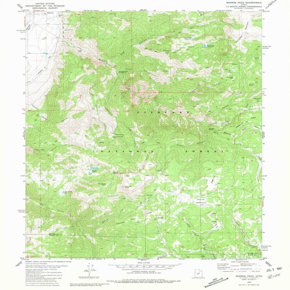 YellowMaps Monroe Peak UT topo map, 1:24000 Scale, 7.5 X 7.5 Minute, Historical, 1980, Updated 1981, 26.6 x 21.8 in - Polypropylene