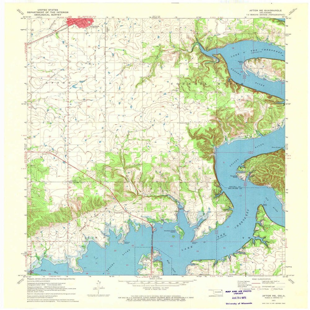 YellowMaps Afton NE OK topo map, 1:24000 Scale, 7.5 X 7.5 Minute, Historical, 1971, Updated 1973, 27.4 x 22 in - Polypropylene