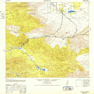 YellowMaps Borrego CA topo map, 1:62500 Scale, 15 X 15 Minute, Historical, 1942, Updated 1952, 21.8 x 16.6 in - Polypropylene