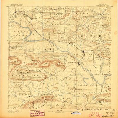 YellowMaps Dardanelle AR topo map, 1:125000 Scale, 30 X 30 Minute, Historical, 1890, Updated 1896, 20.1 x 16.5 in - Polypropylene